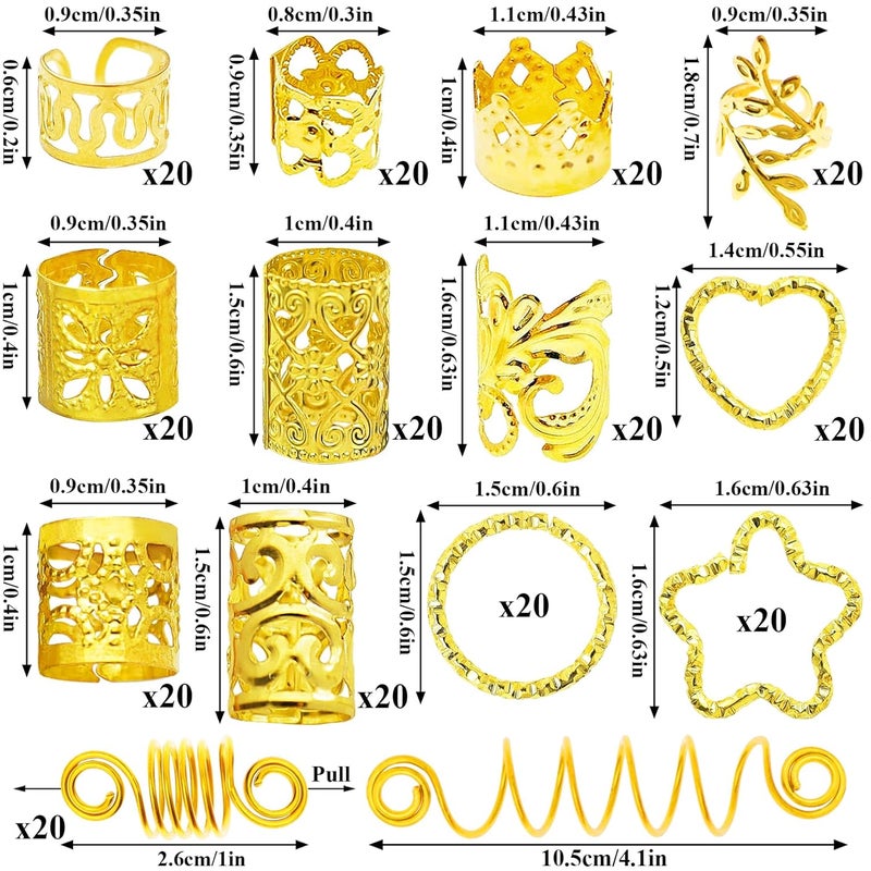 Fscwlmon 260 Pcs Hair Jewelry for Braids,Hair Beads Accessories for Dreadlock,Metal Hair Clips Cuffs Rings,Loc Rave Hair Charm Decorations Adjustable Kits for Men Women Golden - Image 2